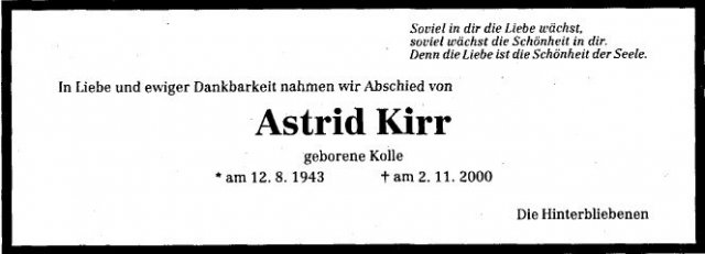 Kolle Astrid 1943-2000 Todesanzeige